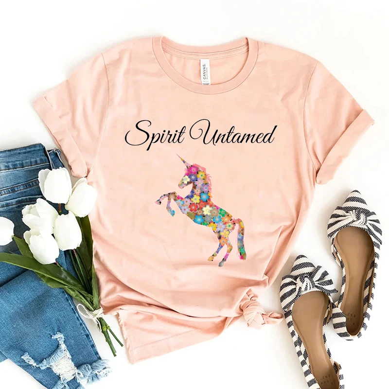 T-shirt Hot Konj Spirit Mustang, Ženska t-Shirt, Odjeća s anime, Ženska Odjeća s Likovima iz Crtića, Vintage Ženska Odjeća, Ružičasta Majica, Majice