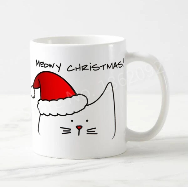 Novost je Smiješno Božić Mačka Kava Bubalo Šalica Humor Mijau Božićne Keramičke Šalice Piva Mlijeko Čaša Životinja Mačkica Mačka Darove Dijete 11 unci