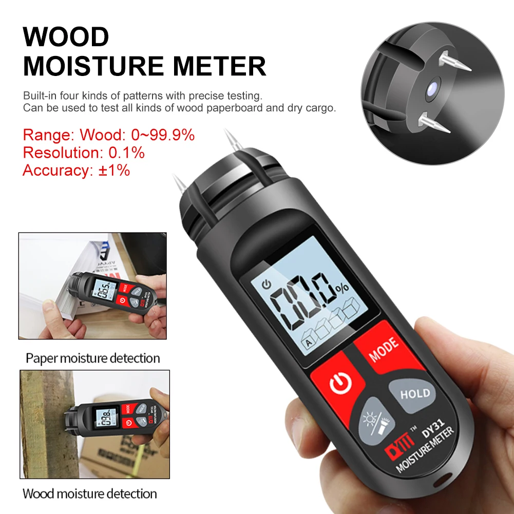 Digitalni Mjerač Vlage u drvu Prijenosni Tester Vlage Papira S LCD Zaslonom 0-99,9% Zidna Hygrometer Detektor Vlage u drvu