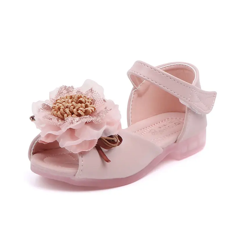Ljetne sandale-papuče s otvorenim vrhom; Dječje cvjetne čipke Cipele Princeza s Cvjetnim Uzorkom Za djevojčice; Sandale u rustikalnom Stilu sa kristalima; Univerzalni Meke cipele ravnim cipelama s kukom i petljom