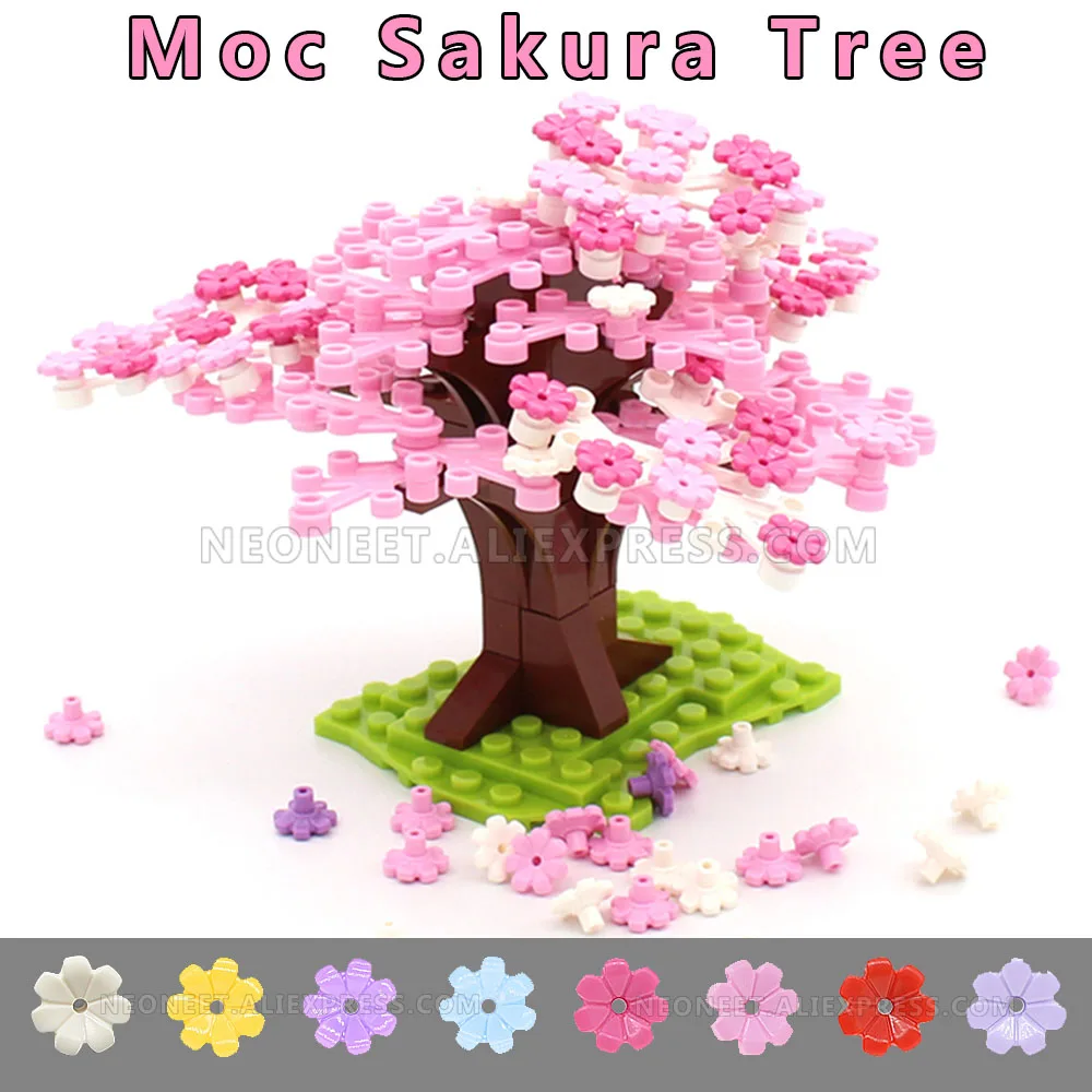 Sakura Stablo Kuća Blokovi Japanski Pogled Na Ulicu Cvijeće Procvata Trešnja Model Zgrade MOC Kuća, Drvo i Cigle Igračke, Pokloni Za Rođendan