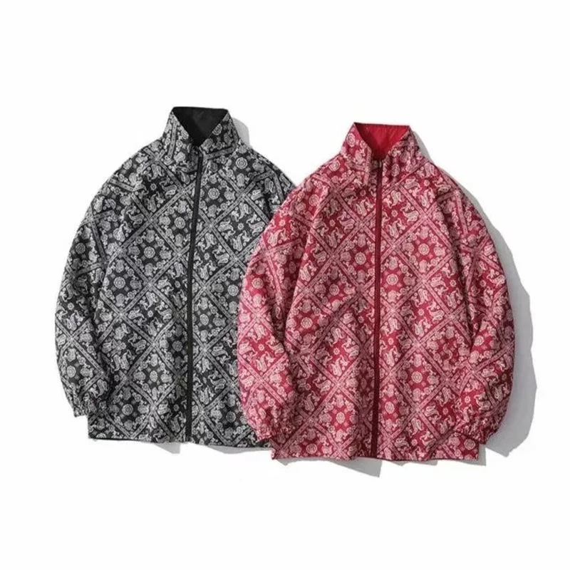 Muška jakna 2022, Jesensko-zimska jakna s Cvjetnim Ispis kasu, Obostrane, Klasicni japanski Slobodna jakna u stilu hip-hop, Top