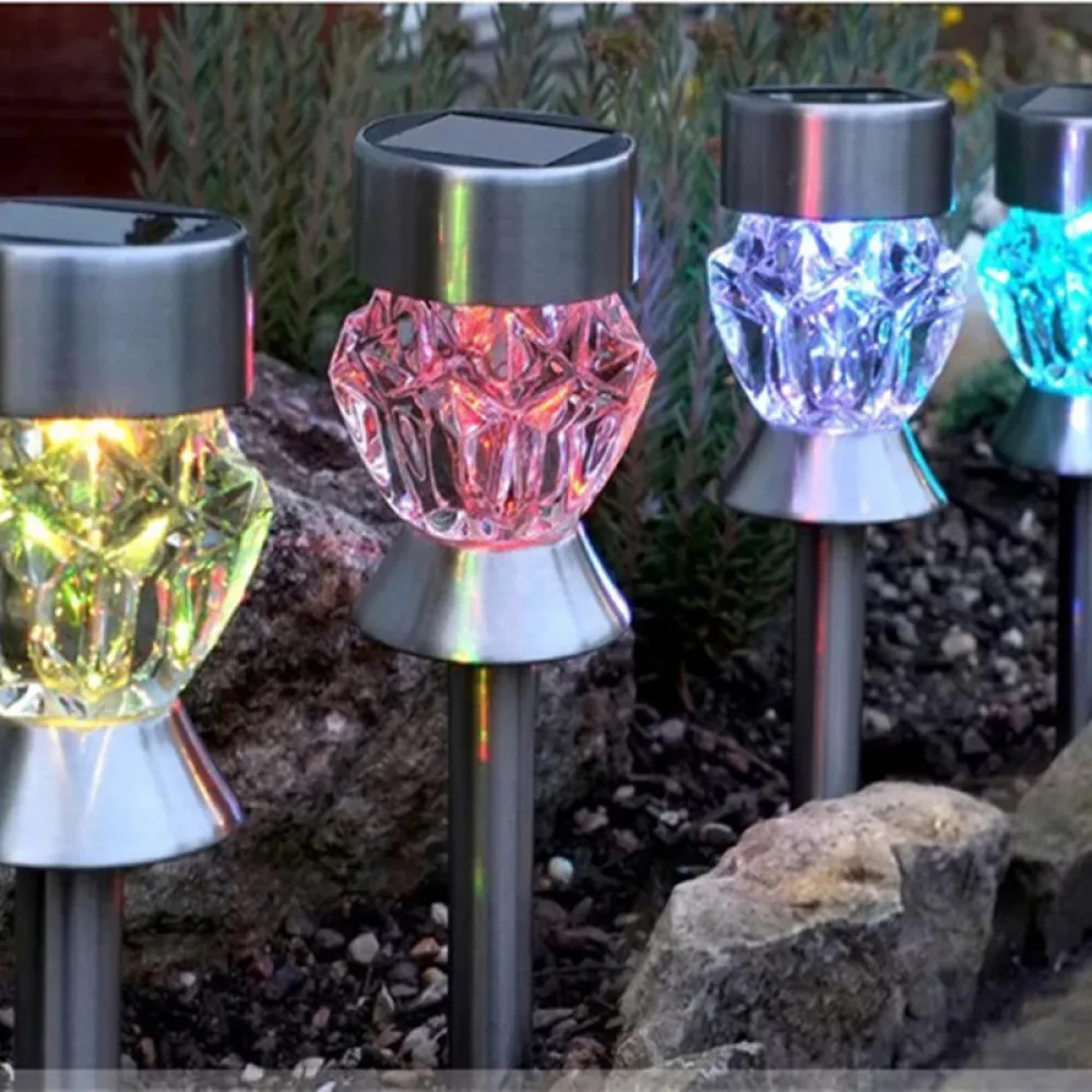HAWBOIRRY Led Solarni Crystal Od Nehrđajućeg Čelika Šarene Svjetlo Bijelo Svjetlo Travnjak Dvorište Ulica Svjetlo