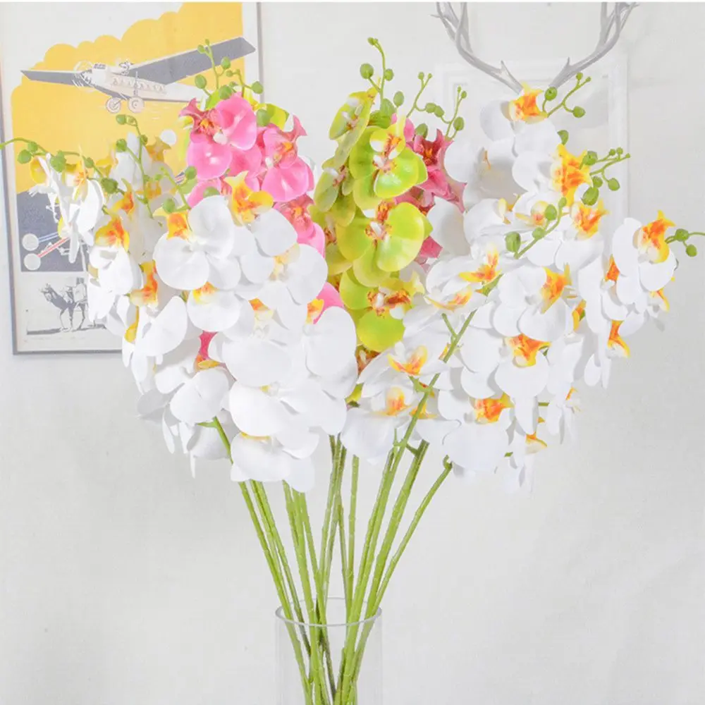 1PC 9 Glava 3D Lateks Leptir Orhideja Ručni Buket Umjetni Cvijet Home Dekor za Vjenčanje Nakit Pribor