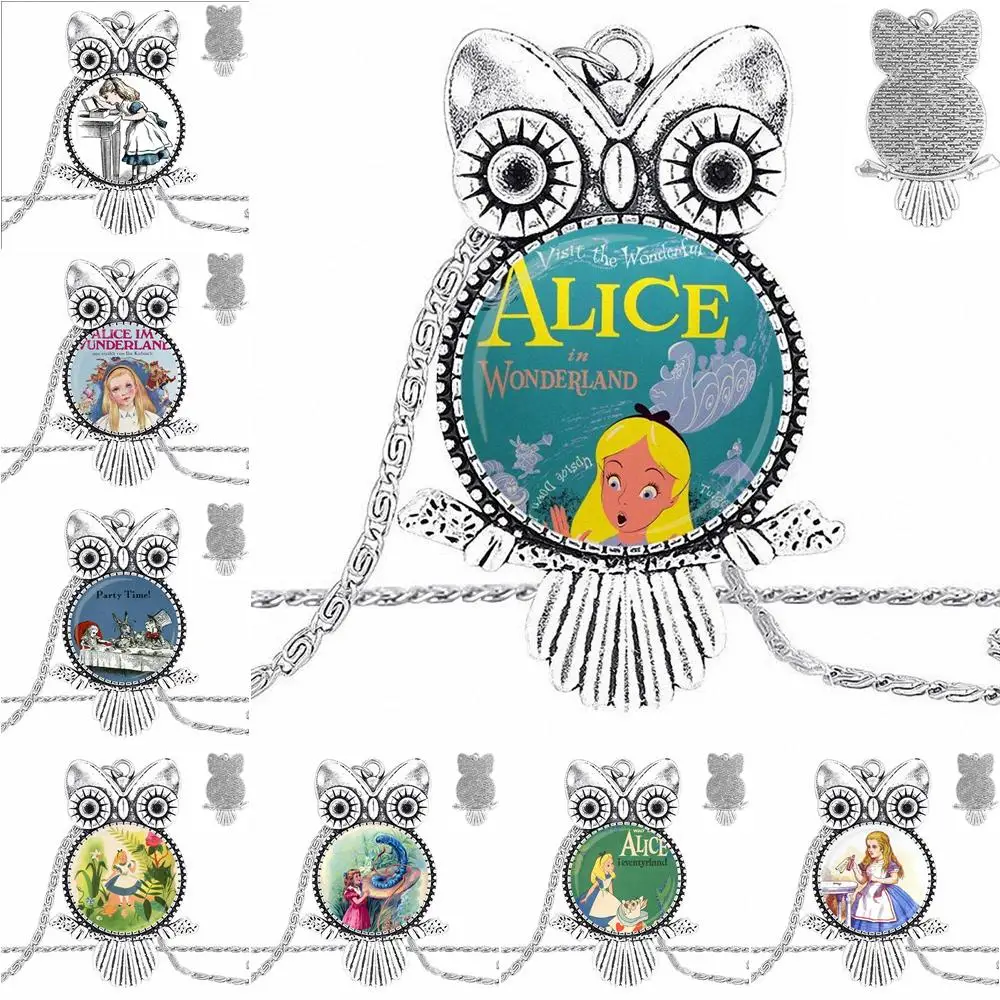 EJ Glazura Za Djevojčice Veleprodaja Alice Citat Nakit Modni stil Ogrlica Staklene Ogrlice i Privjesci
