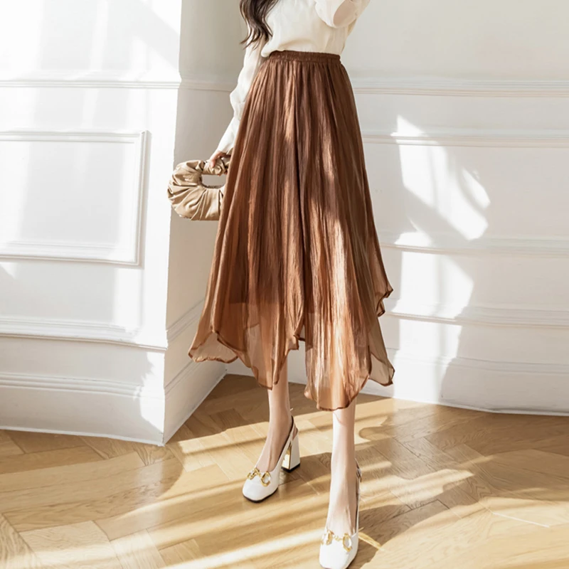 Proljeće-Ljeto Korejski Modni Mrežaste Maxi Suknje, Ženske Suknje S Visokim Strukom Loptu Haljina, Suknje S Fleksibilnim Gumicom U Struku, Mujer, Vanjska Odjeća, Novo 2022