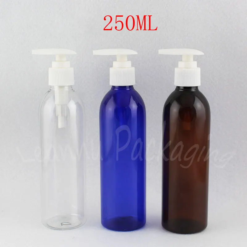 Plastična boca s okruglog ramena obujma 250 ml, sa pumpom za losion, prazan Kozmetički Kontejner volumena 250 ml, Boca za pakiranje šampon / gel za tuširanje