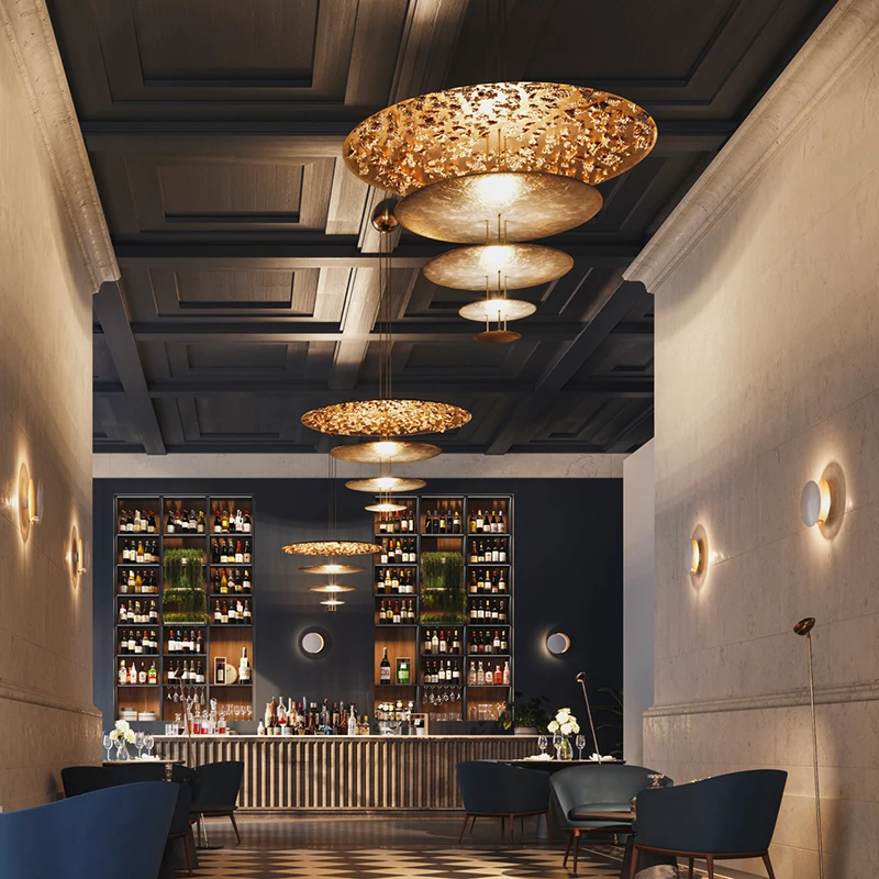Skandinavski LED Talijanske Dizajnerske Viseće Svjetiljke Luksuzan Restoran, Dnevni boravak Vila Prazna Zlatna Folija Viseći Svijećnjak Unutarnje Uređenje