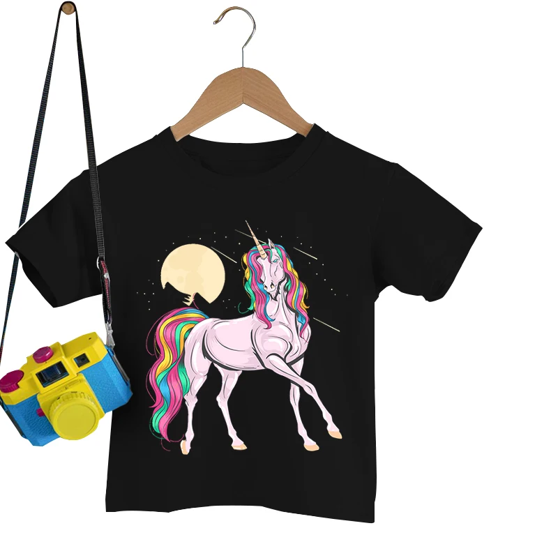 Ružičasti Jednorog dolazi s Mjeseca, Majice s kratkim rukavima, dječje casual modna odjeća, običan t-shirt s cartoonish Единорогом