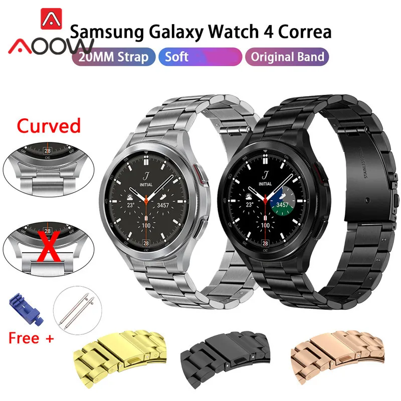 Remen od Nehrđajućeg Čelika s 20 mm za Samsung Galaxy Watch4 40 mm 44 mm/Watch4 Classic 42 mm 46 mm, Metalni Uložak Remen s zakrivljene Kraj