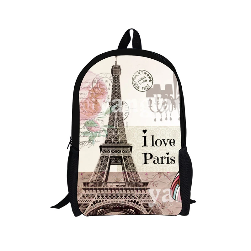 16 inča, beba Naprtnjače s po cijeloj površini Pariški Eiffelov Toranj, Vintage Холщовая Dječje Školska Torba za Djevojčice, Ženska Torba-ruksak Mochila