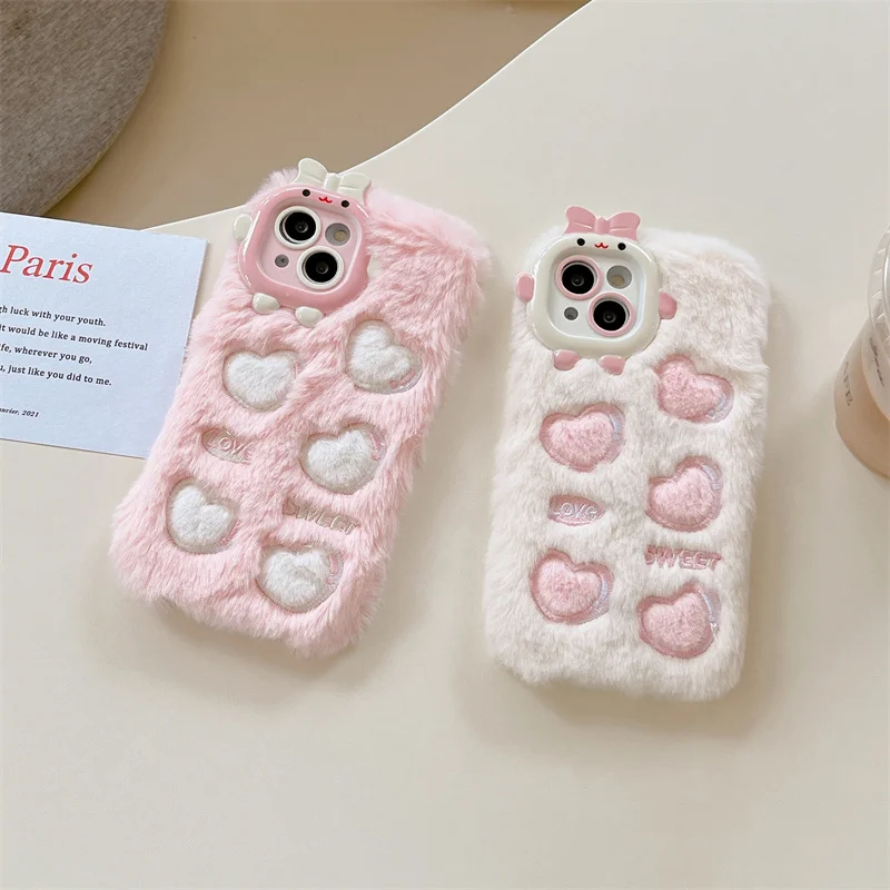 Korejski Ins Stil Medo Little Monster Pink Ljubav Za iPhone14 Torbica Za Mobilni Telefon 13 Pro Max Fluffy 14 Plus Slatka Djevojka 12 Topla Zima