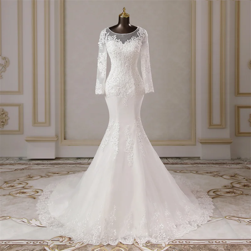 Elegantan Svadbeni haljina sirena s aplikacija i dugim rukavima, vjenčanica Djeveruša Haljina vestidos de novia, vjenčanica, Donje haljina