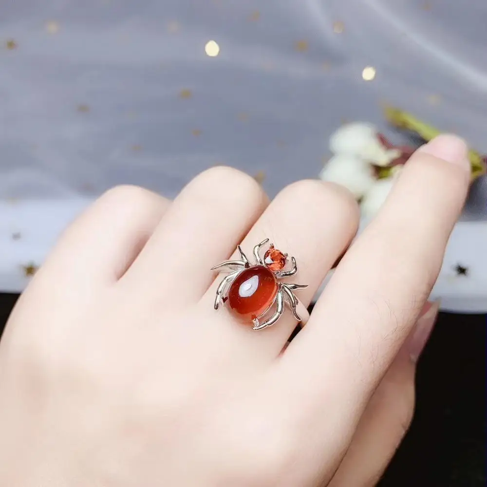 prsten u obliku pauka, klasični prsten s Crvenim flore i dragi kamen, srebro prsten za žene i muškarce, prsten od 925 sterling srebra, prirodni kamen, dar za dječake i djevojčice