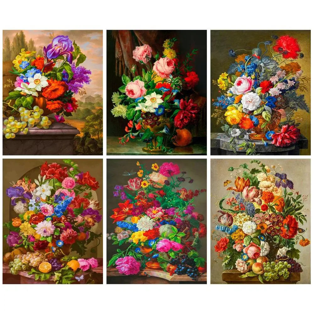CHENISTORY Unutrašnjost Pregledom Šarene Cvijeće Akrilne boje Slike Po Brojevima Cvijeće Oslikane po Brojevima Zid umjetnost