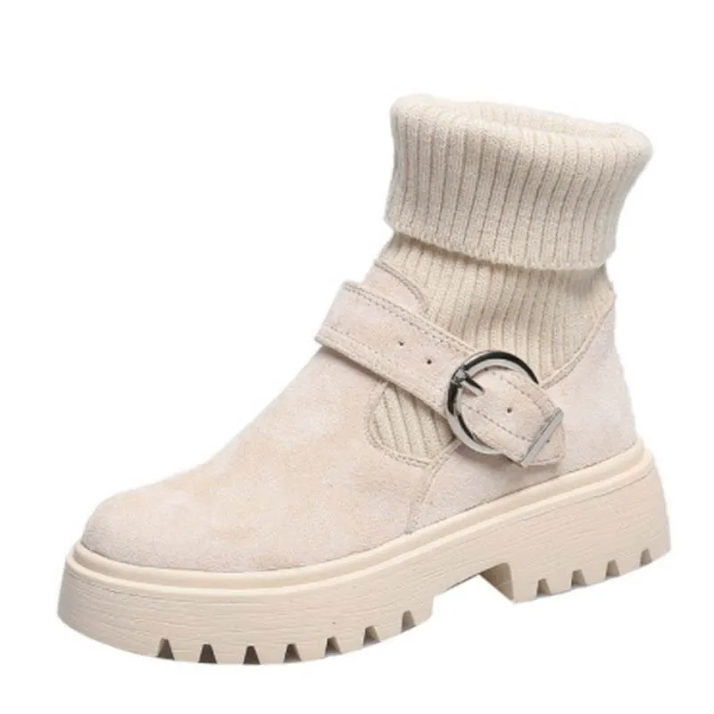 2022 nove zimske modne čizme s kratkim okruglim vrhom na debelom petu cipele s gumenim potplatom antilop čizme s rukavima