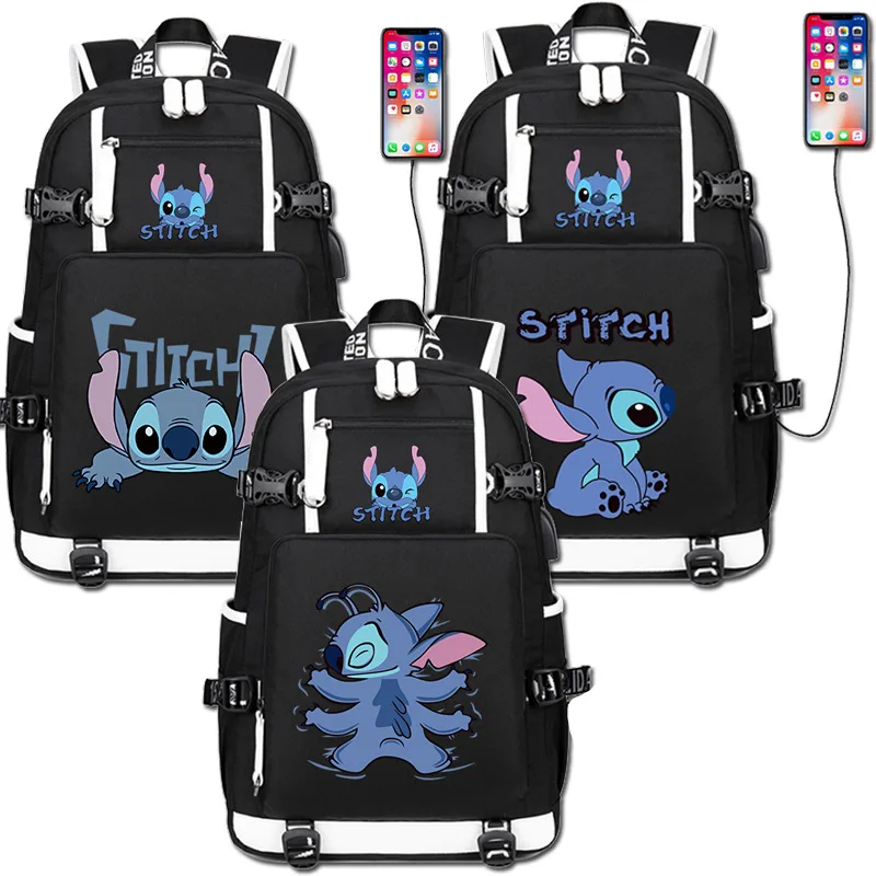 Disney Stitch USB ruksak školska torba Lilo & Stitch studentski ruksak za muškarce i žene velika prostrana putnu torbu USB torba za laptop