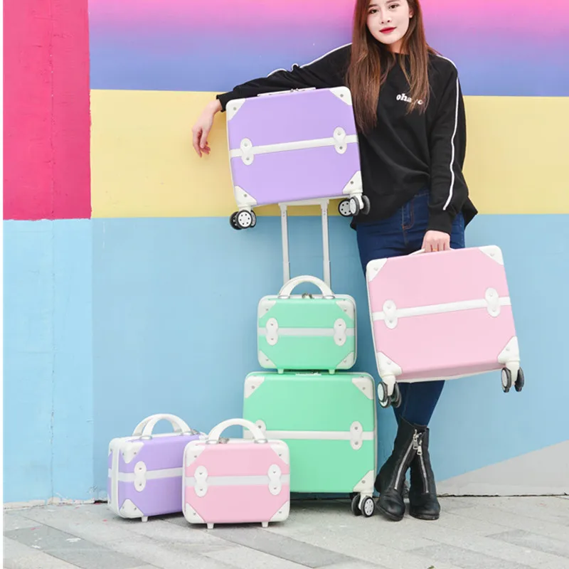 16 inča kabina putne kofere skup pink valjanje s kotačima, skladište je kolica ženske ABS klasicni slatka šminka minijaturni kofer