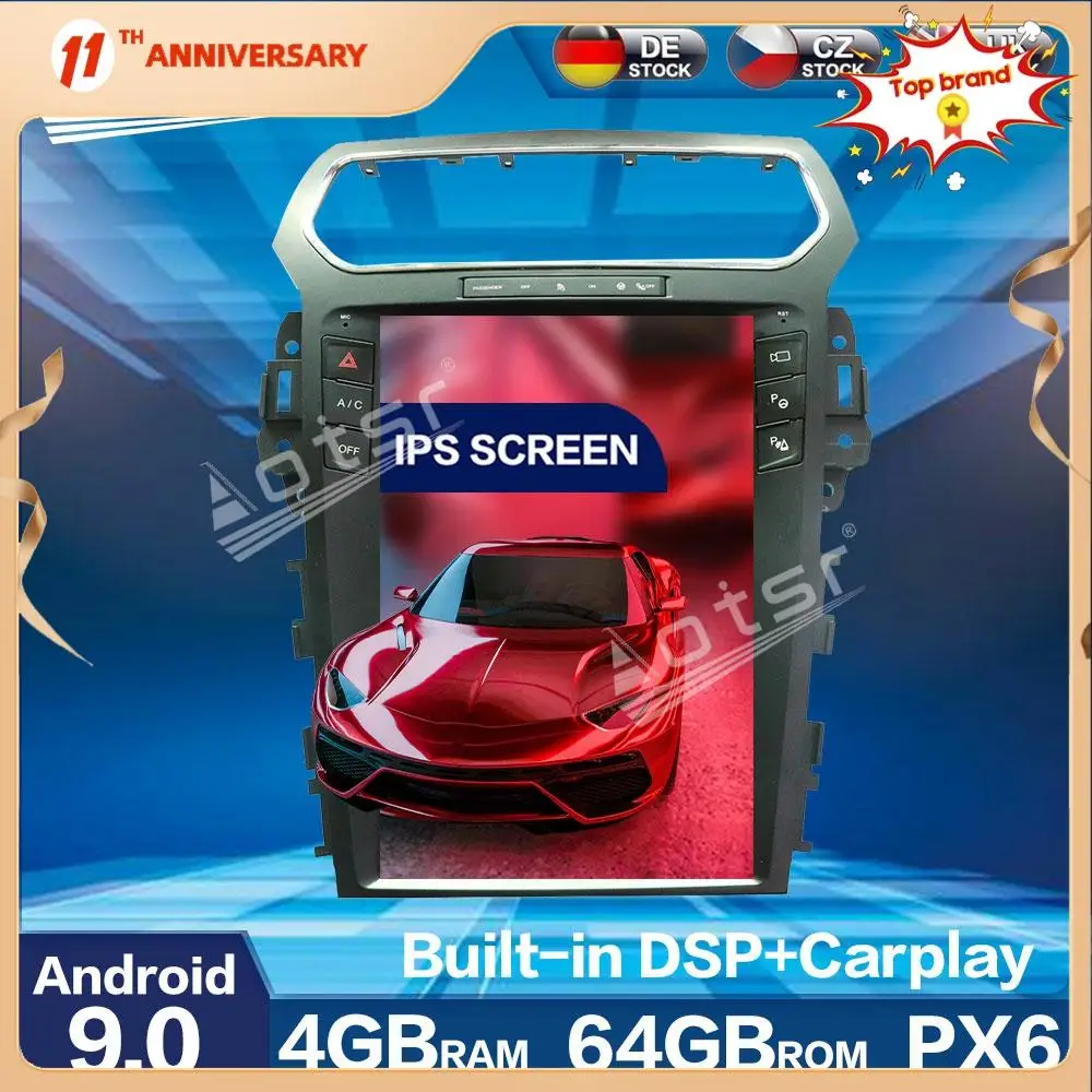 Aotsr 12,1 inča Vertikalni Tesla PX6 Android 9,0 Memorija 4 GB CARPLAY Auto Player Za Ford Explorer 2011 + GPS Auto Navigacija DSP
