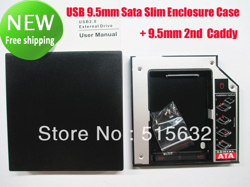 Vrući 9,5 mm Sata SSD Kit 2-og Modula hard disk Caddy + USB 9,5 mm Tanko Kućište Sata