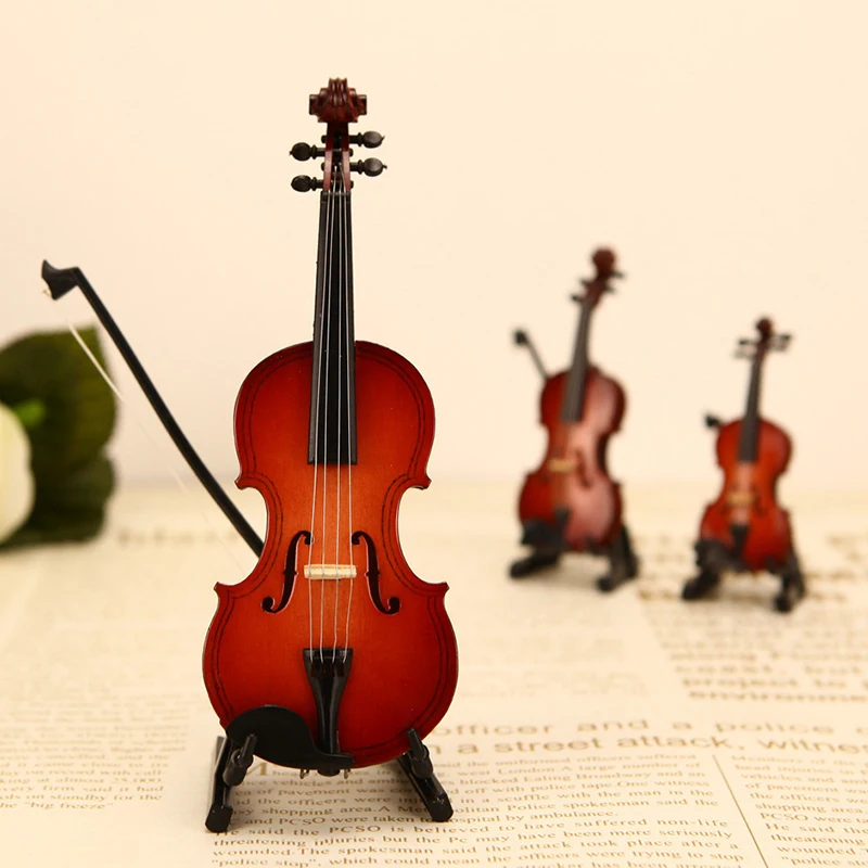 Mini Violina sa Postoljem Zbirka Minijaturnih Drvenih Muzičkih Instrumenata Ukrasi Glazbene igračke