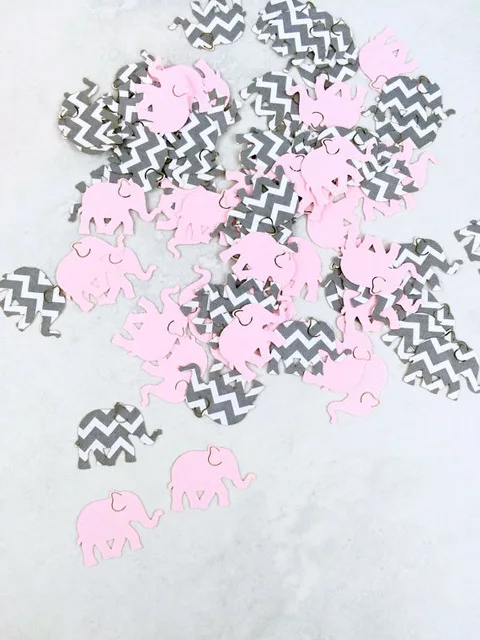 Svijetlo roza i siva chevron i obična konfete u obliku slona | baby Elephant Shower Table decor album za albume