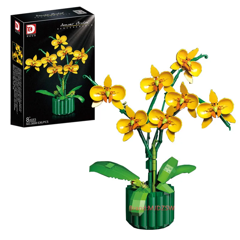 Ideje Žuti Cvijet Orhideje Serije Bonsai U Saksiji Gradbeni Blok Ukras Kuće Romantični Komplet za Montažu Cigle Igračke za Djevojčice Poklon