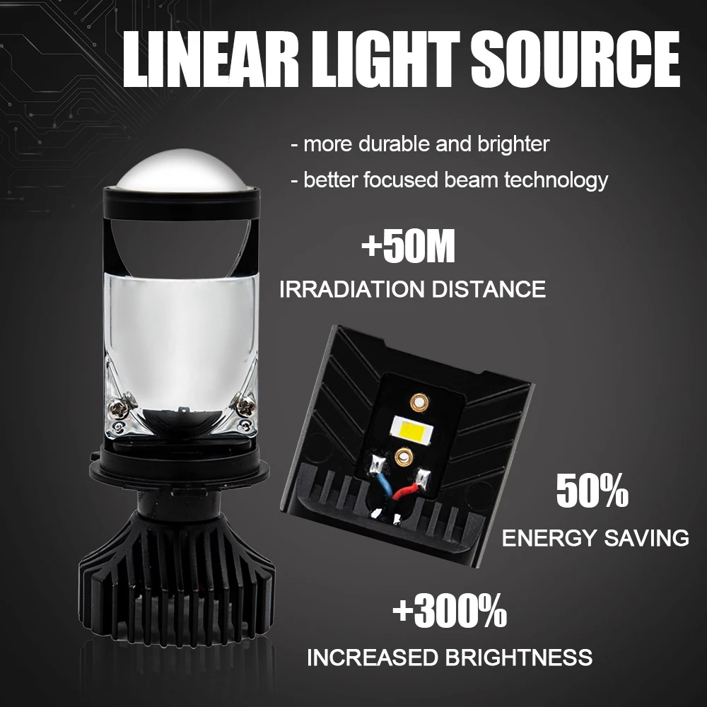 Žarulja H4 svjetla automobila E36-T9 - to je univerzalni led izvor svjetla, izrađene od čipa csp i конденсаторной leće, može prikazati 12 od 6.000 Do točke svjetlo