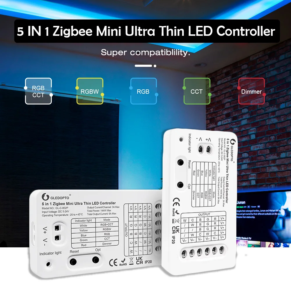 Gledopto 5 u 1 Mini Led kontroler Zigbee 3,0 RGBCCT / RGBW /RGB/CCT/Dimmer Pogodan za pozadinskog osvjetljenja televizora