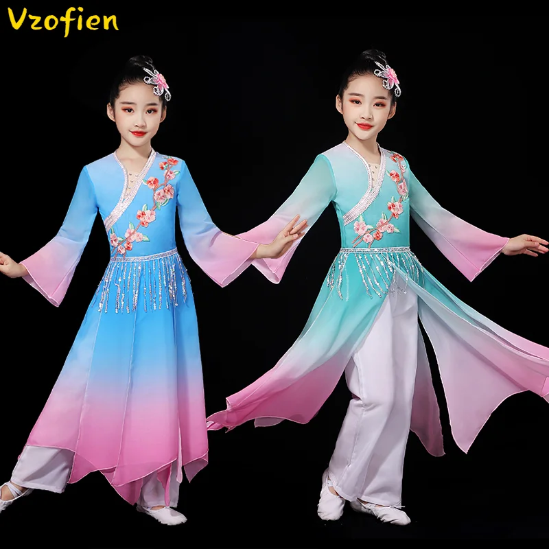 Tradicionalni Kineski Elegantne Plesne Kostime Janko Za Djevojčice, Dječji Nacionalni Plesni Kostim sa Kišobranom, Klasična Poligon Odijevanje