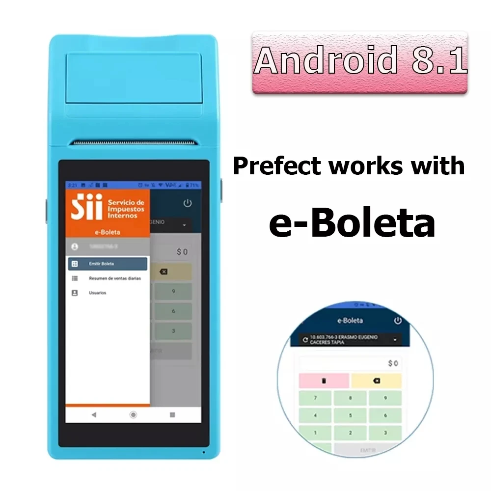 Prijenosni POS PDA Terminala Android 8,1 S 58 mm Bluetooth Termalni Provjerite pisač 3G WiFi Mobitel Za Sii app， e-boleta， Loyverse
