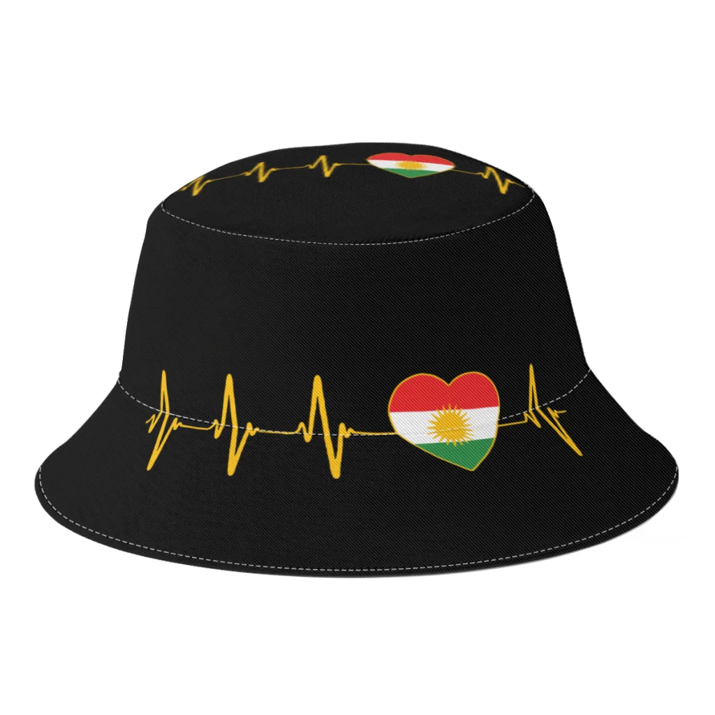 Ljeto kurdski Kurdistan zastavu srca kantu kape za muškarce žene vanjski putovanja sklopivi Bob Ribolov kape panama šešir od Sunca