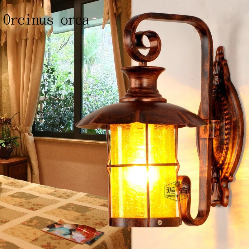 Američki starinski vodootporna vanjska zidna svjetiljka unutrašnje predvorje, hodnik spavaća soba noćni lampe moderan kreativni iron art vanjska zidna lampa