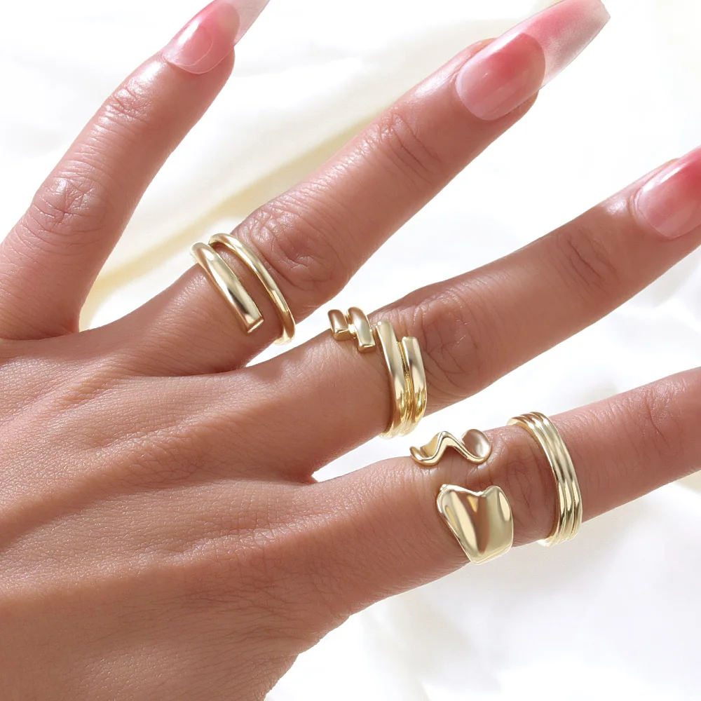 Minimalistički Zlatna Boja Geometrijske Mreže Otvorene Masivni Prsten za Žene Cirkon Zvijezda Бамбуковое Prsten Na Prst Polaganje Nakit Ženski Nakit