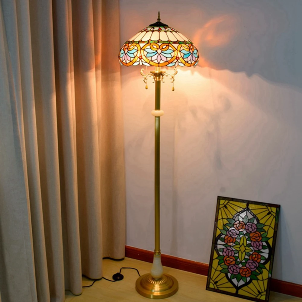 Ou Li staklena lampa 40 CM Nordijsko ljubav Baroka dnevni boravak neto bakrena podna lampa olovnog stakla jade dragon stoji lampa