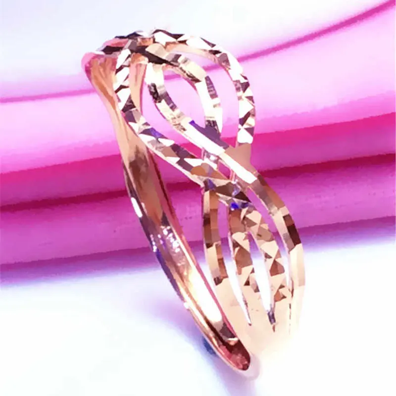 ljubičasta zlato 585 uzorka, 14 Za, rose gold, valovita prsten za žene, ажурный dizajn, japanski i korejski stil, šarmantan večernje ženski nakit