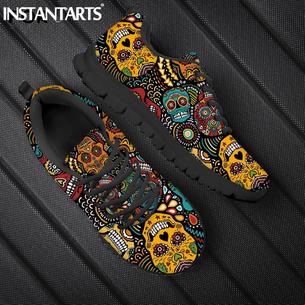 INSTANTARTS/ Klasične Tenisice ravnim cipelama s po cijeloj površini Šećerne Lubanje, Marke Dizajn, Proljeće-Jesen Cipele čipka-up, Prozračna Muške Cipele Za hodanje