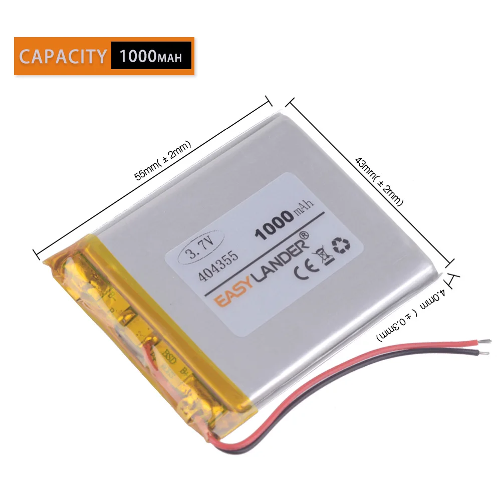 litij-polimer baterija 3,7 U 404355 1000 mah Za mp3 mp4 zvučnik DVR GPS male igračke pametni sat navigator baterije