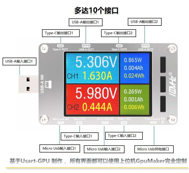 T50N Dvije zaslon USB Mjerač napona i jačine struje, QC2.0 QC3.0 PD Test
