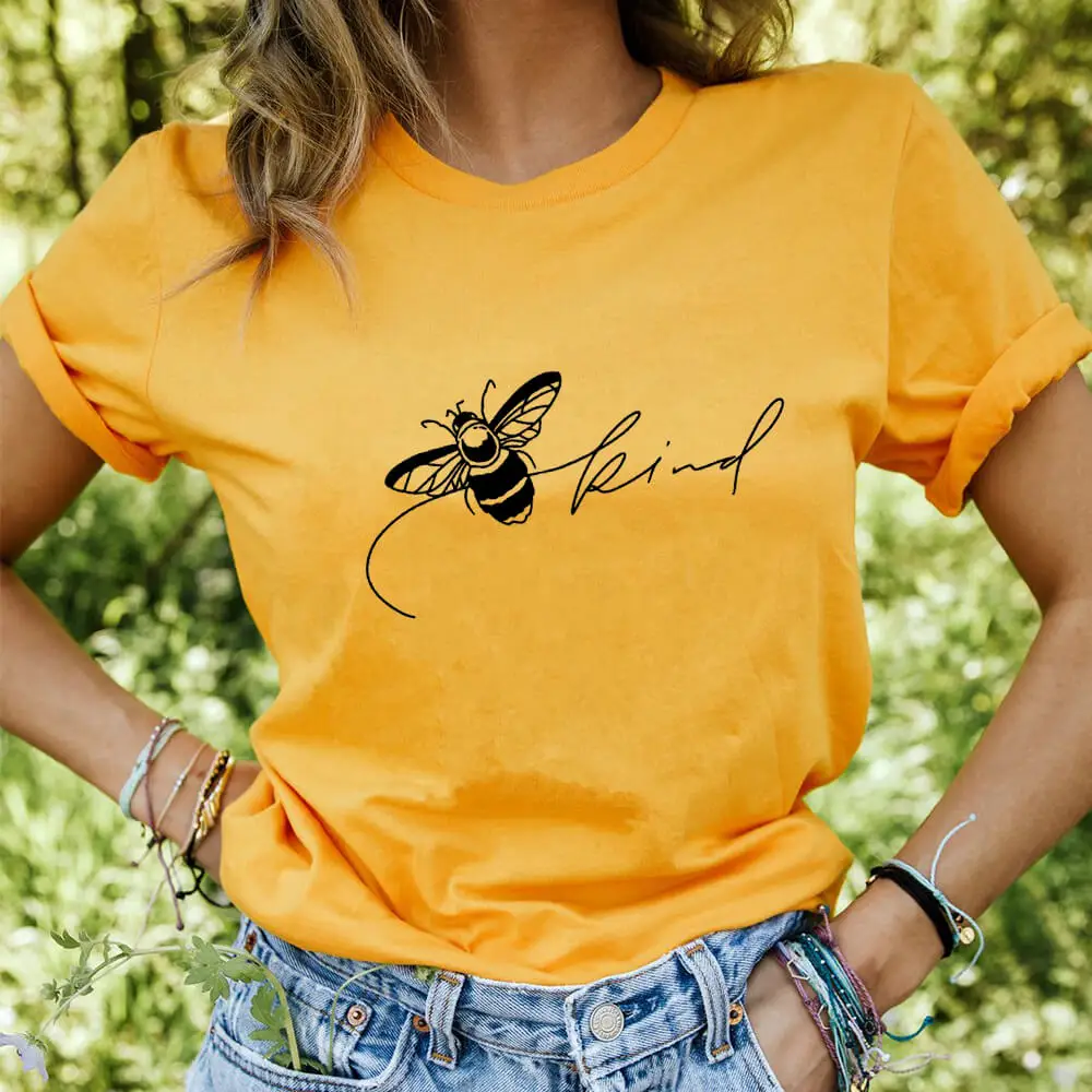 Bee Kind Be Kind, 100% Pamuk, Ženska Majica, t-Shirt sa Pčelama, Inspirativna t-Shirt, Ljetni Svakodnevne Pulover Okruglog izreza i Kratkih Rukava