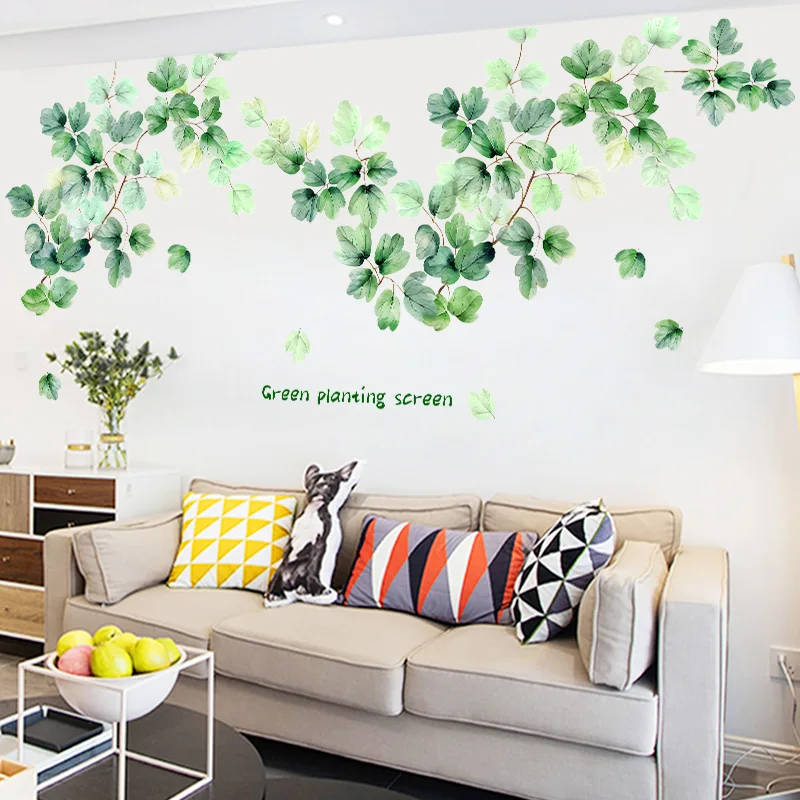Zelene naljepnice za zid s biljkama, samoljepljive kreativne dekoracije zidova sobe, pastoralne toplo malo svježe naljepnice za restoran