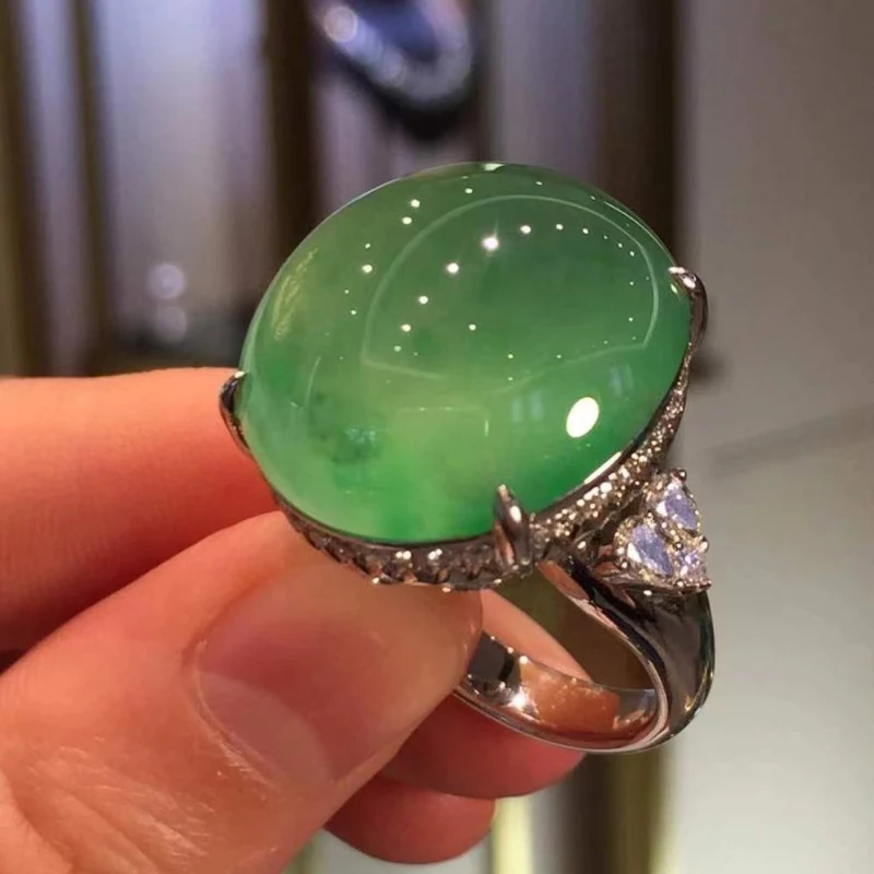 Originalni novi prirodni халцедон ledeni pogled zeleni prsten za žene svježe klasične luksuzne angažman srebrni nakit podesiva