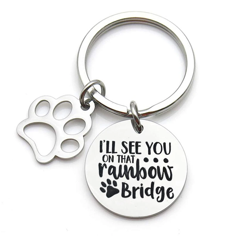 Nezaboravne Privezak za ključeve sa simpatijom do gubitka kućne ljubimce, poklon - sastat ćemo se na ovom радужном mosta, Otisak šape, gubitak, pas, Mačka, Privjesak za Ljubitelj Pasa