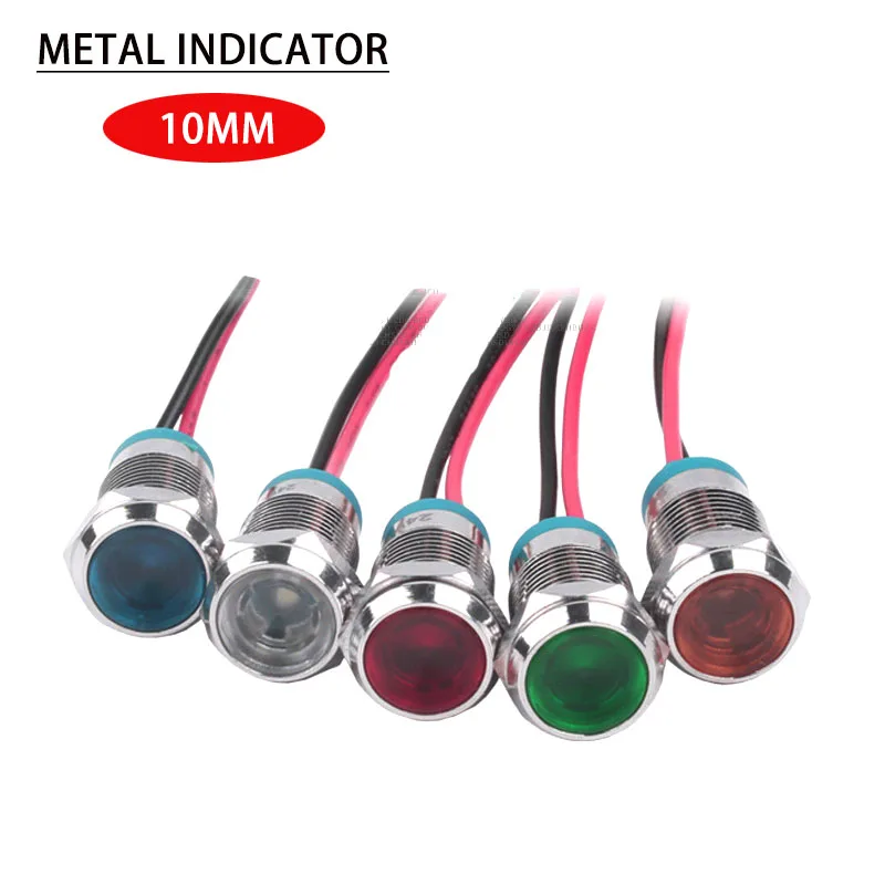 Metalni indikator 10 ммled svjetla svjetlosni signal za napajanje sa žicom 15 cm oprema indikator napajanja 3-6 U 12-24 U 110-220 U crveno i plavo