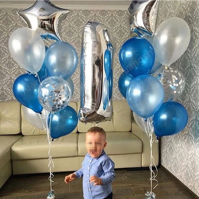 1 komplet 1-year-old dijete Sretan Rođendan Balon Skup dječak dječji tuš ukras zurke balon silver soba 1 plava bijela lateks ballò