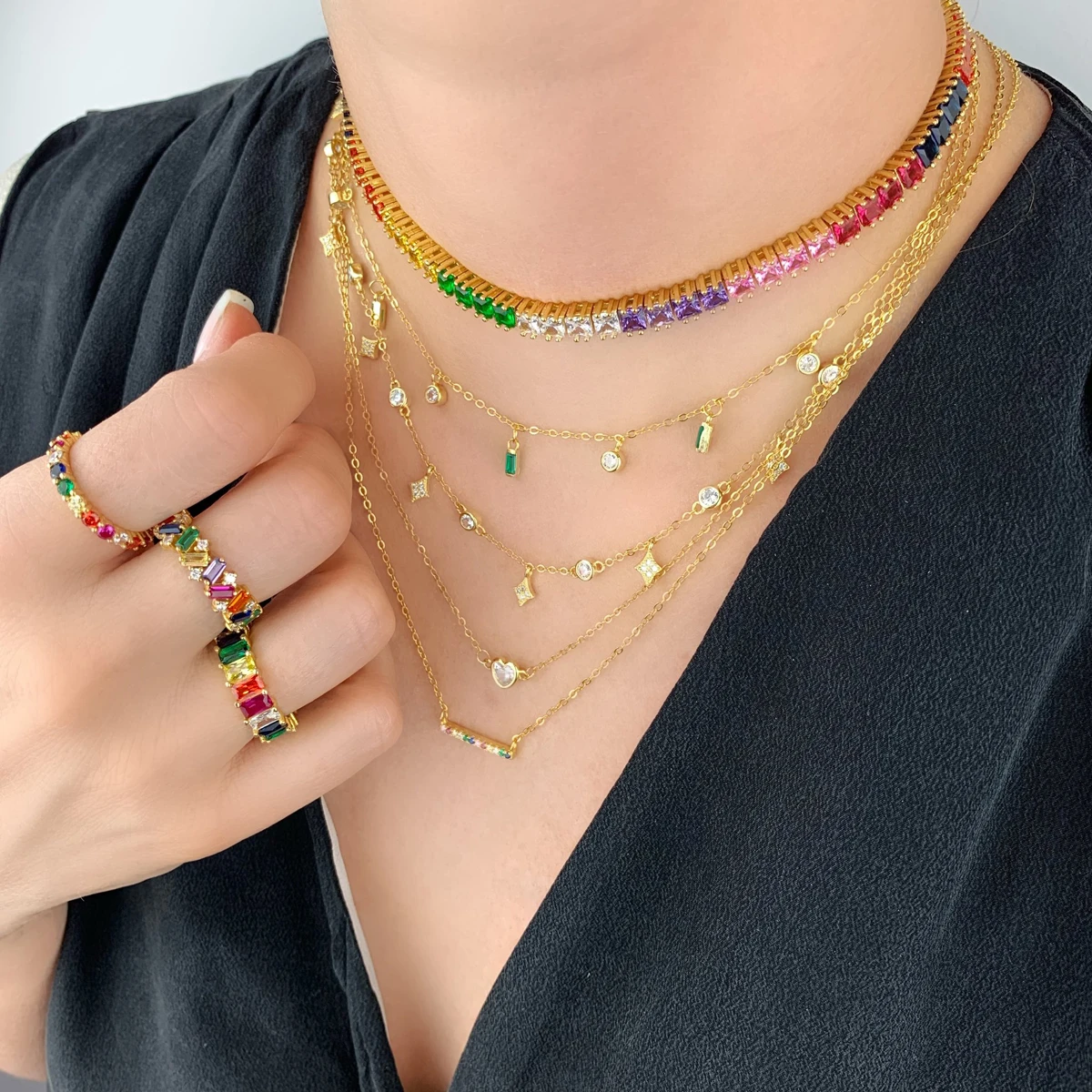 2019 splendid je sjajna višeslojne lanac zlatne boje novčić geometrijski ogrlicu predivni modni ovratnik svijetle šarene ogrlice s фианитами