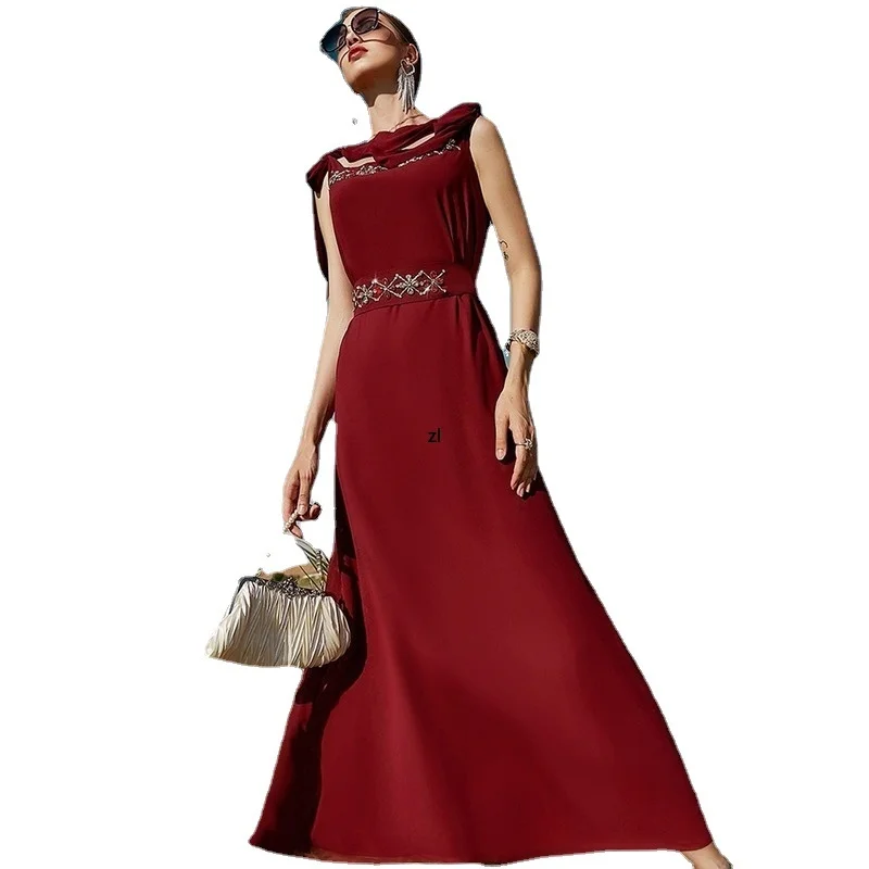 Ljetno Proljeće Haljinu s Cvjetnim Uzorkom i Dijamantima, Ženska Casual Modna Odjeća 2022, Bez Rukava, s Pojasom, Arapski Dubai Ženski Ogrtač čipka-up