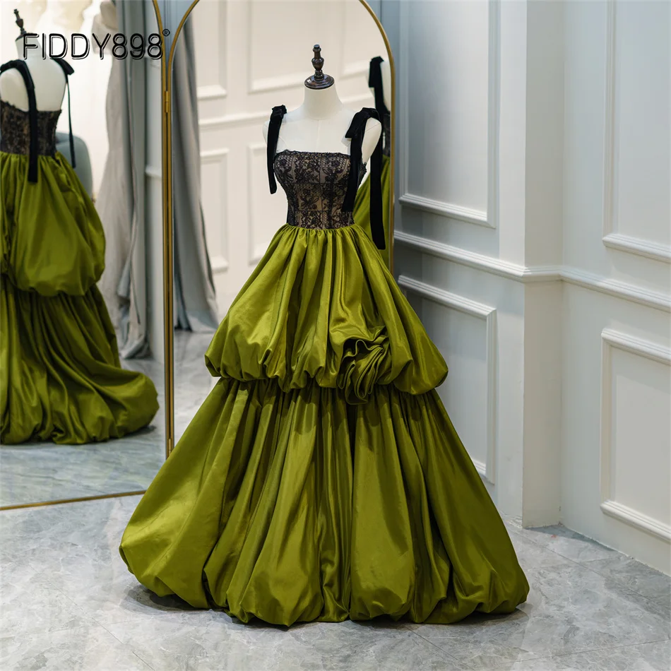 Večernje haljine Trapeznog oblika na trake, Zelena večernja haljina, Elegantnih multi-level držači večernje haljine s Visokim prorezom LDC6591