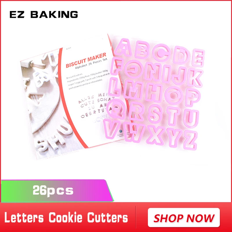 obiteljski dizajn pečenje 26 slova engleske abecede/set plastičnih oblikovatelji za pecivo, krase keks, slovima kalupe za kolačiće, besplatna dostava
