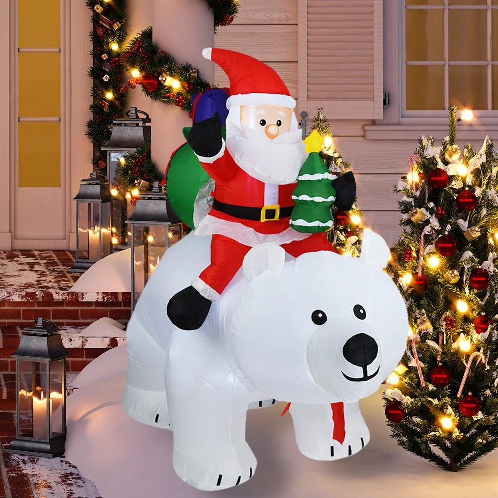 Kreativni Napuhavanje Bijeli Medvjed Djed Mraz Ekološka Inflatable Igračka S visoke svjetline Led Svjetla Vanjski Vrt Božićni Dekor